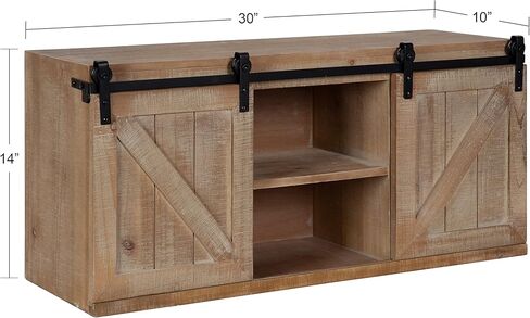 Kate and Laurel Cates Decorative Wood Wall Storage Cabinet with Two Sliding Barn Doors, Rustic Gray in Kuwait
