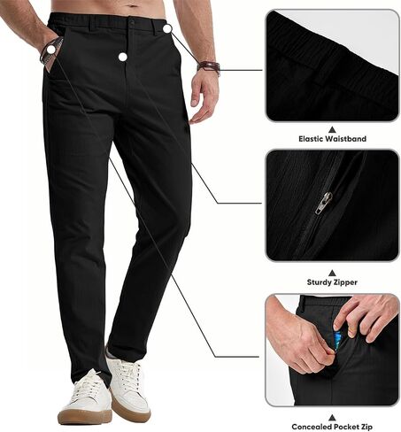 JMIERR Men's Casual Chino Pants Stretch Washed Crinkle 4 Way Textured Pants with Zipper Pockets and Elastic Waistband in Saudi Arabia
