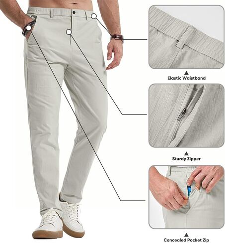 JMIERR Men's Casual Chino Pants Stretch Washed Crinkle 4 Way Textured Pants with Zipper Pockets and Elastic Waistband in Saudi Arabia