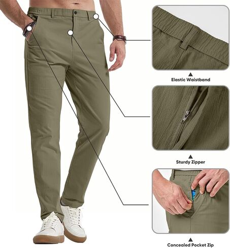JMIERR Men's Casual Chino Pants Stretch Washed Crinkle 4 Way Textured Pants with Zipper Pockets and Elastic Waistband in Saudi Arabia