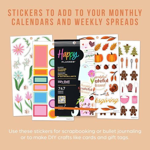 مجموعة ملصقات Happy Planner للتقويمات والمجلات والمخططات، ملصقات سهلة التقشير وإكسسوارات سجل القصاصات، حجم كلاسيكي، مواسم الفرح، 30 ورقة، 747 ملصقًا إجماليًا in Saudi Arabia