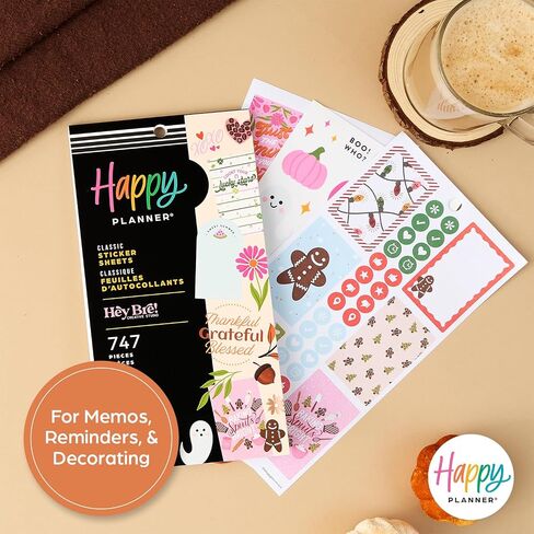 مجموعة ملصقات Happy Planner للتقويمات والمجلات والمخططات، ملصقات سهلة التقشير وإكسسوارات سجل القصاصات، حجم كلاسيكي، مواسم الفرح، 30 ورقة، 747 ملصقًا إجماليًا in Saudi Arabia