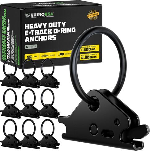 مرساة ربط على شكل حرف O من Rhino USA E Track (10 عبوات) حلقات إكسسوارات المسار الإلكتروني النهائية لقضبان ربط المسار E - مسحوق أسود - نظام ربط لتأمين الدراجات النارية والبضائع والمقطورات والشاحنات الصغيرة in Kuwait