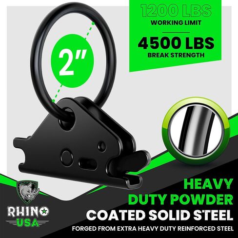 مرساة ربط على شكل حرف O من Rhino USA E Track (10 عبوات) حلقات إكسسوارات المسار الإلكتروني النهائية لقضبان ربط المسار E - مسحوق أسود - نظام ربط لتأمين الدراجات النارية والبضائع والمقطورات والشاحنات الصغيرة in Kuwait