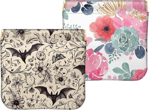 2 PCS Coin Purse Pouch Small Squeeze Soft PU Leather Mini Wallet Change Bag Cute Aesthetic for Women Girls Men-Bat Flower in Kuwait