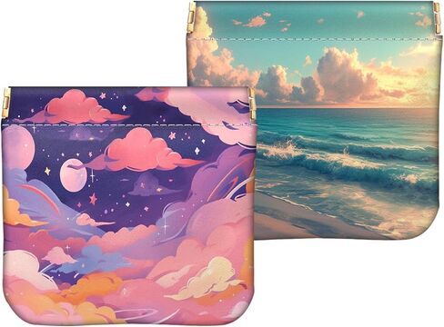 2 PCS Coin Purse Pouch Small Squeeze Soft PU Leather Mini Wallet Change Bag Cute Aesthetic for Women Girls Men-Bat Flower in Kuwait