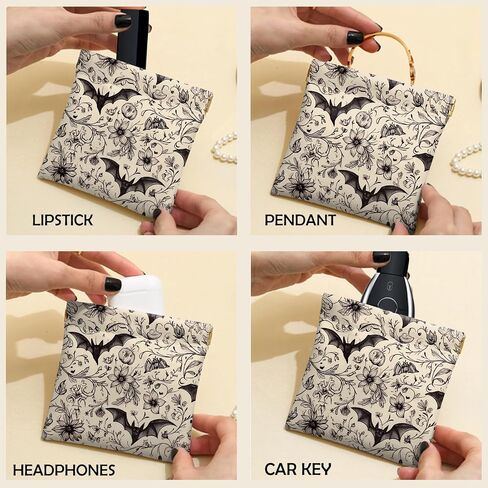 2 PCS Coin Purse Pouch Small Squeeze Soft PU Leather Mini Wallet Change Bag Cute Aesthetic for Women Girls Men-Bat Flower in Kuwait