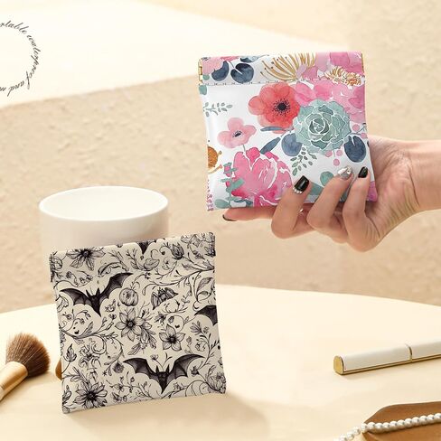 2 PCS Coin Purse Pouch Small Squeeze Soft PU Leather Mini Wallet Change Bag Cute Aesthetic for Women Girls Men-Bat Flower in Kuwait