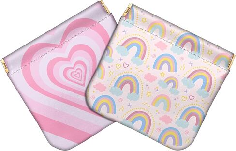 2 PCS Coin Purse Pouch Squeeze Soft Leather PU Mini Wallet Small Change Holder Cute Aesthetic for Women Girls Men-Heart Rainbow in Saudi Arabia