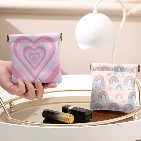 2 PCS Coin Purse Pouch Squeeze Soft Leather PU Mini Wallet Small Change Holder Cute Aesthetic for Women Girls Men-Heart Rainbow in Saudi Arabia