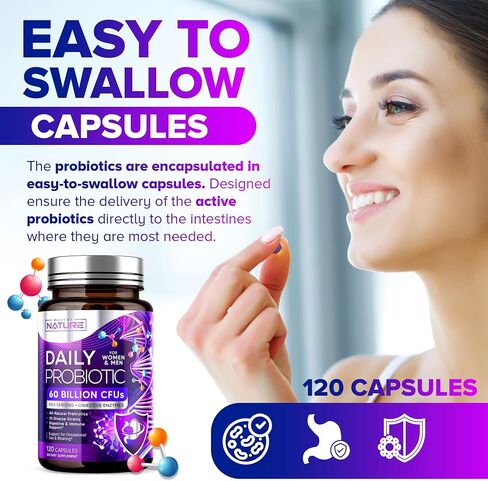 تم تصنيعه بواسطة Nature Probiotic - 60 مليار وحدة تشكيل مستعمرة مع 10 سلالات، بالإضافة إلى 8 إنزيمات هضمية متنوعة و4 مصادر لألياف البريبايوتك - مكمل بروبيوتيك يومي للرجال والنساء - 60 كبسولة in Kuwait