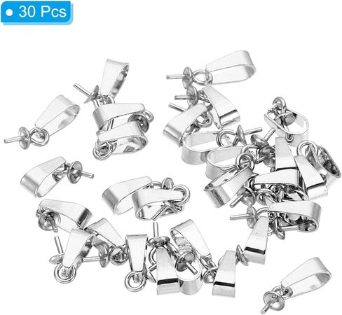 PATIKIL 14x5mm Eye Pin Peg Bail, 30Pcs Stainless Steel Cup Peg Bail Pin Pearl Pendant Connector for Jewelry Making Earring Necklace Bracelet DIY Crafts, Silver in Kuwait
