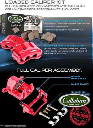 Callahan CCK01021 [2] مجموعة مجموعة فرجار OE المحملة من الأمام + وسادات فرامل سيراميك هادئة منخفضة الغبار in Saudi Arabia