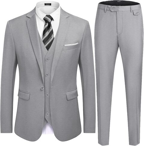 COOFANDY Men's 3 Piece Slim Fit Suit Set One Button Jacket Blazer Vest Pants Set Wedding Formal Prom Tuxedo Suits in Saudi Arabia