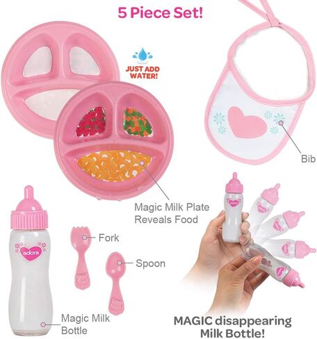 Adora Baby Doll Accessory and Magic Feeding Set, Includes Magic Plate, Disappearing Milk Bottle, Bib, Fork, and Spoon, Birthday Gift For Ages 2+ in Kuwait