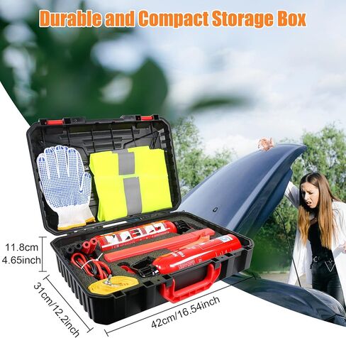 أدوات أمان السيارة في حالات الطوارئ على جانب الطريق، أدوات مساعدة السيارات مع عبوتين من طفايات الحريق، كابلات توصيل، مطرقة أمان، مثلث تحذير عاكس، حبل سحب، صندوق تخزين 7 في 1 in Kuwait