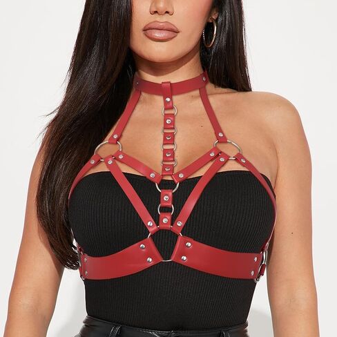 Navoky Punk Leather Body Chain Women Goth Chest Belts Fashion Bra Chain Jewelry Accessories for Rave and Cosplay in Kuwait