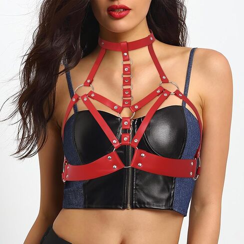 Navoky Punk Leather Body Chain Women Goth Chest Belts Fashion Bra Chain Jewelry Accessories for Rave and Cosplay in Kuwait