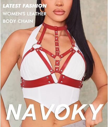 Navoky Punk Leather Body Chain Women Goth Chest Belts Fashion Bra Chain Jewelry Accessories for Rave and Cosplay in Kuwait