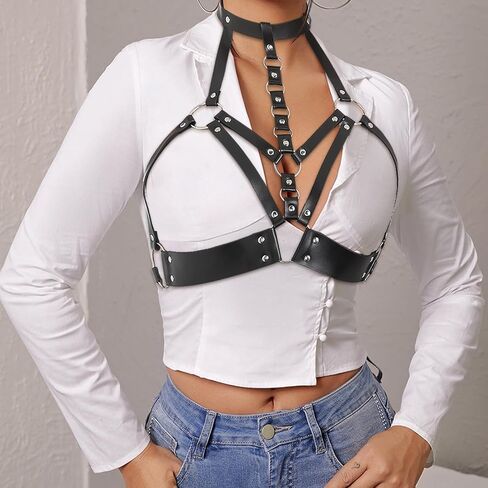 Navoky Punk Leather Body Chain Women Goth Chest Belts Fashion Bra Chain Jewelry Accessories for Rave and Cosplay in Kuwait