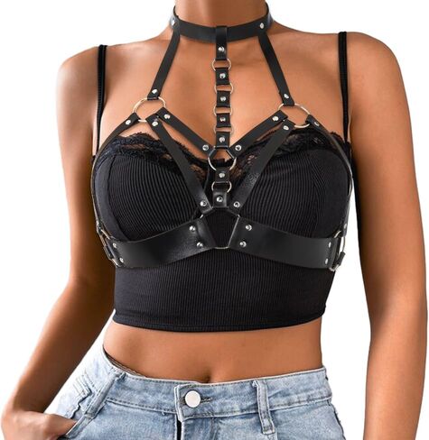 Navoky Punk Leather Body Chain Women Goth Chest Belts Fashion Bra Chain Jewelry Accessories for Rave and Cosplay in Kuwait