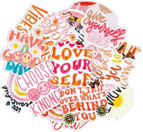 17 Pcs Positive Affirmations Iron On Patches, Boho Hippie Style Embroidered Patch for Clothes, Cute Inspirational Words for Hats/Backpacks/Jackets DIY Decoration in Saudi Arabia