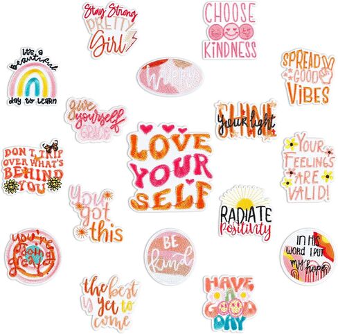 17 Pcs Positive Affirmations Iron On Patches, Boho Hippie Style Embroidered Patch for Clothes, Cute Inspirational Words for Hats/Backpacks/Jackets DIY Decoration in Saudi Arabia