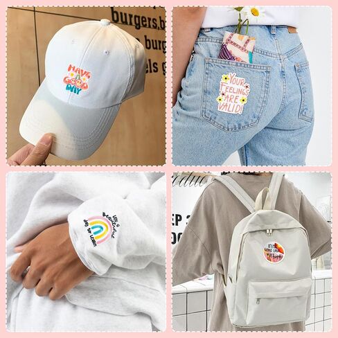 17 Pcs Positive Affirmations Iron On Patches, Boho Hippie Style Embroidered Patch for Clothes, Cute Inspirational Words for Hats/Backpacks/Jackets DIY Decoration in Saudi Arabia