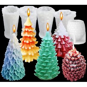5Pcs Christmas Silicone Molds, 4Pcs Christmas Tree and Pine Cone Silicone Candle Molds, Xmas Theme Shaped Mould for DIY Wax Candle Soap Art Craft Cake Chocolate Home Decor