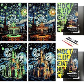 PAITUEND Noctilucent Scratch Rainbow Painting Art Paper Scratch Painting Art Set for Kids & Adults Creative Scratch Decorative Painting with 4 Tools 16''x11''(Cat Series)