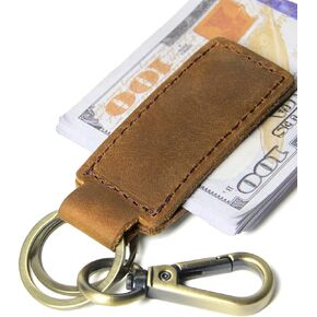 Genuine Leather Magnetic Money Clip with Car Keychain, Cash Card Holder, Slim Leather Money Clip for Men and Women