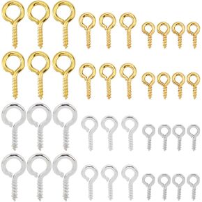 1 Box 600Pcs 6 Styles Small Eye Pins Screw Eye Hooks Bulk Iron Hypoallergenic Threaded Clasps Tiny Mini Peg Bails Silver Eyelet Hooks for Jewelry Making Supplies Half Drilled Beads DIY Craft
