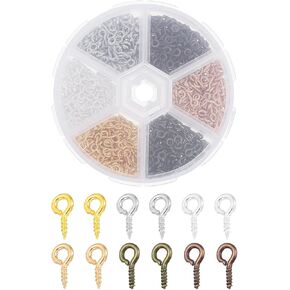 PATIKIL 5x10mm Screw Eye Pins Set, 600Pcs Metal Threaded Eye Pin Clasp Hooks Mini Hoop Peg for Jewelry Making Cork Top Bottles DIY Crafts, Multicolored
