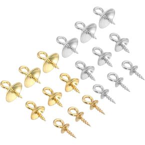PATIKIL Pins Peg Bail, 60Pcs Small Stainless Steel Cup Pear Eyelet Screw Eye Pins for Jewelry Making Earring DIY Beads Craft, Gold/Silver
