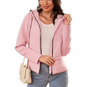 Dokotoo Women's Warm Quilted Lightweight Puffer Jacket Slim Fit Elasticity Patchwork Casual Hooded Puffer Coat