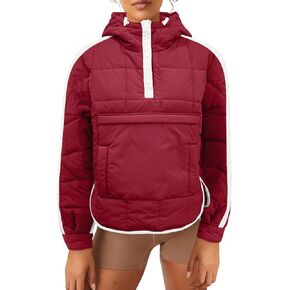 Tankaneo Womens Oversized Puffer Pullover Jacket Quilted Color Block Puffy Hooded Coat Fall Hoodies Outerwear with Pockets
