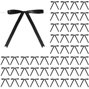 Riceshoot 100 Pcs Twist Tie Bows Bulk 5x7 Inch Satin Ribbon Bows for Gift Wrapping Cake Treat Bags Craft DIY Gift Wedding Baby Shower Birthday Party (Black)