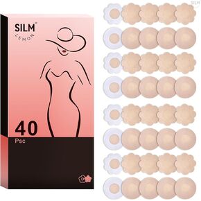 Silm Lemon Nipple Covers - 40 Pieces Cakes Body Breast Petals with Pasties and Round, Sticky Bra no Show for Women