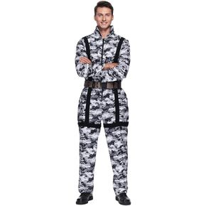 EraSpooky Men Paratrooper Costume Military Camouflage Jumpsuit with Harness