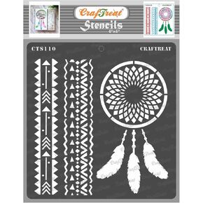 CrafTreat African Tribal Stencils for Painting on Wood, Wall, Tile, Canvas, Paper, Fabric and Floor - Dream Catcher - 6x6 Inches - Reusable DIY Art and Craft Stencils - Dreamcatcher Stencil