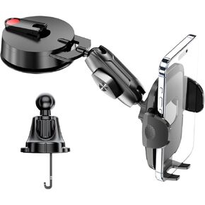 Metal Arm 2024 Ultimate Car Phone Mount【75+LBS Strong Suction & Military-Grade Stability】 Cell Phone Holder for Dashboard, Windshield, Vent - Compatible with iPhone 16 Pro Max, 15, Samsung, and More