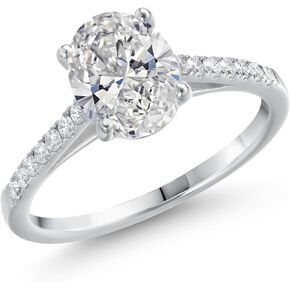 Gem Stone King 1.80 Cttw 14K White Gold IGI Certified Lab Grown Diamond Engagement Ring | Center Oval 1.50 Ct | F-G Color | VS1 Clarity | Wedding Anniversary Promise Gold Ring For Women