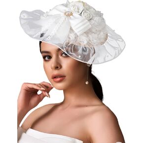 Bohend Tea Party White Fascinators Hats Flower Lace Victoria Hat Bow Ribbon Hair Clip Wedding Accessories for Women or Girls in Kuwait