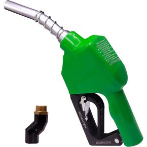 Green 3/4" Inch NPT Automatic Shut Off Fuel Nozzle Kit Fuel Pump Handle 360° Hose Swivel,13/16" Spout 16 GPM Flow designed for Gasoline, Diesel,Kerosene Biodiesel up to B20, E15 Kerose