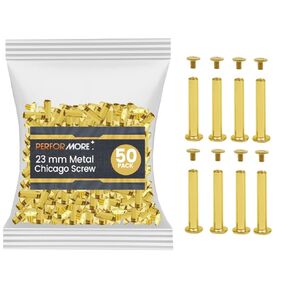 50 Pack of Chicago Screw Post Binding Screws, 23mm Brass Plated Metal Screw Posts for Scrapbooking, Photo Albums, Binding Leather Repair