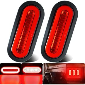 2Pcs 6" inch Oval LED Trailer Red 52 LEDs Halo Brake Stop Turn Signal Running Tail Lights w/Rubber Grommet Sealed Waterproof IP67 for Truck/RV/Van, DC 12V