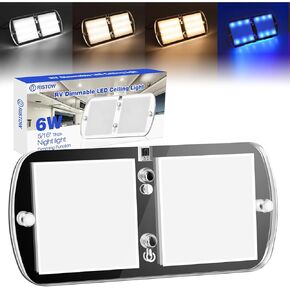 مصابيح داخلية RV LED 12-18 فولت 4 عبوات ضوء سقف خافت 6 وات، إضاءة تخييم مع 4 ألوان لمركبة RV/مقطورة/تخييم/قارب، ضوء أبيض دافئ/أبيض طبيعي/ضوء أبيض بارد/أزرق 4000-4500 كلفن، 700 لومين