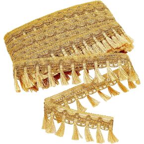 PH PandaHall 20m/21.8 Yards Golden Fringe Trim, 2.17 inch/55mm Filigree Lace Ribbon with Tassel Sewing Edging Trim Braided Fabric Decorative Trim for Curtain Lampshade Costume Craft Home Decor