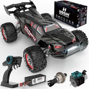 Hosim 1:8 سيارات RC سريعة بدون فرش للبالغين، بحد أقصى 50 ميلاً في الساعة لجميع التضاريس هوبي Rc شاحنات كهربائية على الطرق الوعرة Rc Monster Truck، سيارة دفع رباعي مقاومة للماء كبيرة عالية السرعة للتحكم عن بعد مع بطارية 3S