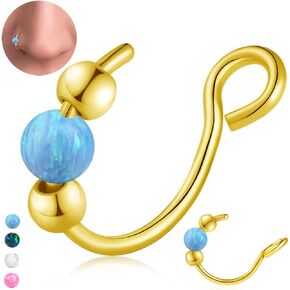 18g Gold Nose Rings Hoops Opal Nose Rings For Women Fake/Real Nose Ring Piercing Jewelry Surgical Steel Nose Rings Hypoallergenic